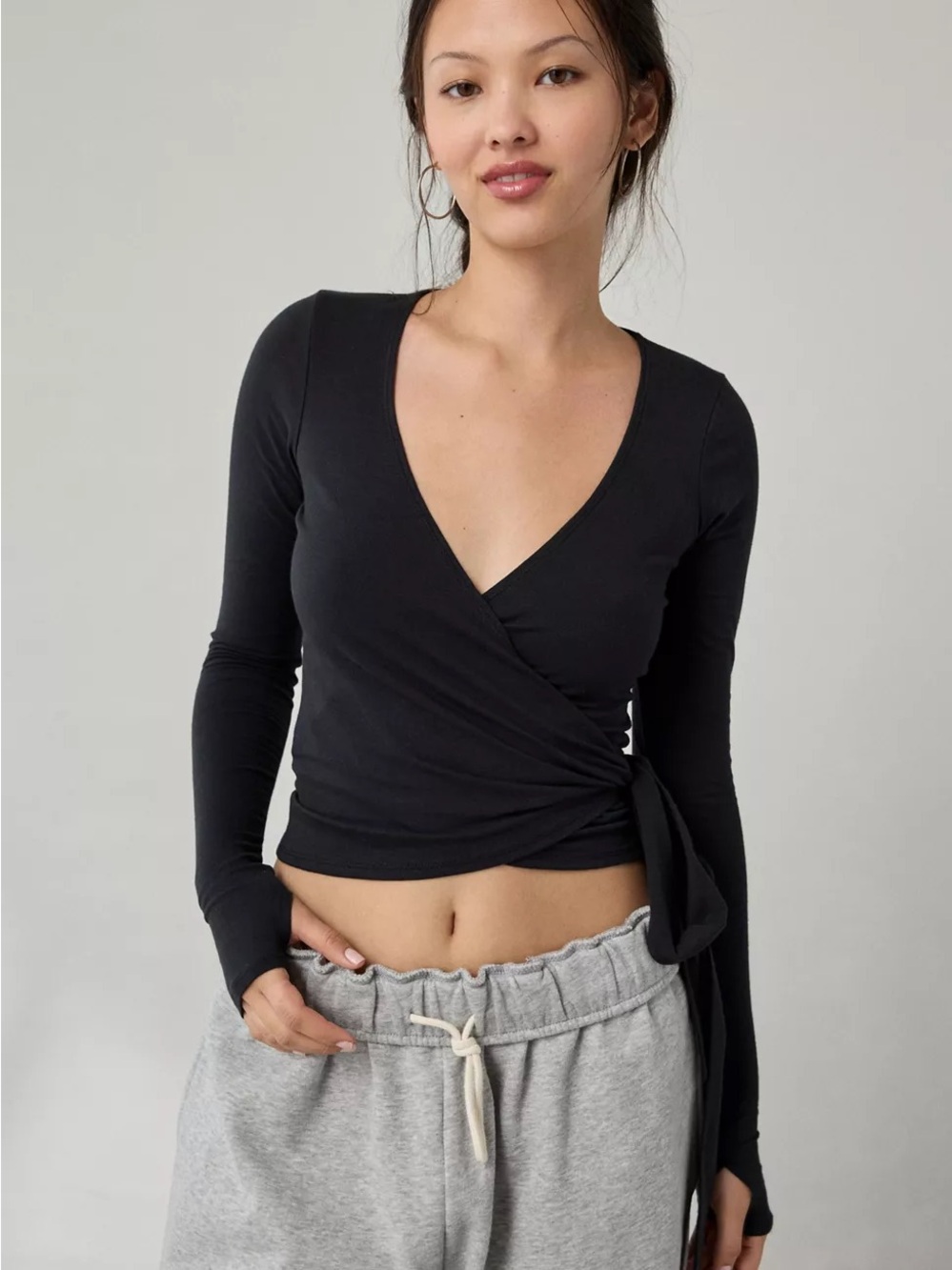 Urban Outfitters Black Wrap Long Sleeve Top
